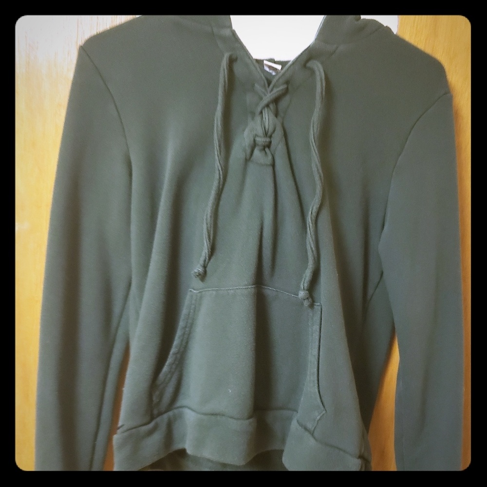 Olive green lace up crop hoodie
